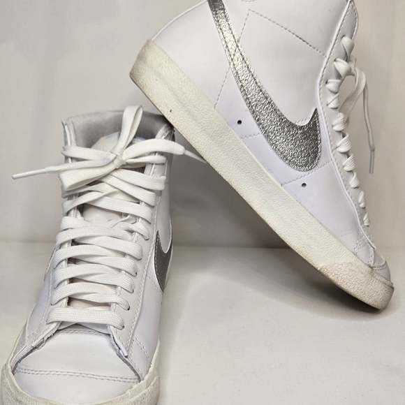 Nike Shoes - Nike Women's Blazer Mid '77 White and Silver High-Top Sneakers